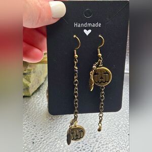 "5/$25" Mismatched Jack-o-Lantern Brass Tone Dangle Earrings 925 Ear Wires